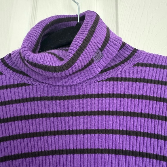 Lauren‎ Ralph Lauren Striped Rib-Knit Turtleneck Sweater Purple Petite Small - Picture 2 of 4